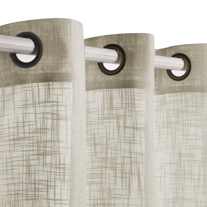 VOILYBIRD Palma Semi Sheer Curtains for Living Room 96 Inches Long Privacy Assured Draperies for Bedroom Bronze Grommet Top Set of 2 Panels (52''W x 96''L, Beige) - Image 1